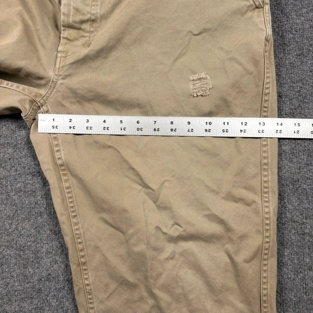 Polo Ralph Lauren Chino Pants Distressed Mens 39x29 Tan Raw Hem‎ Button Fly